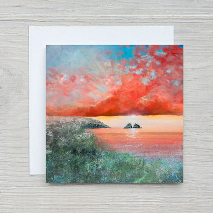 Holywell Bay Sunset Greeting Card