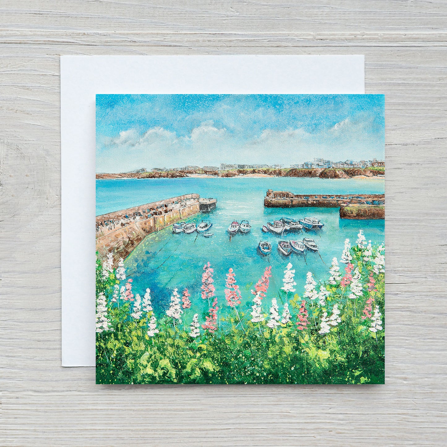 Newquay Harbour Flowers Greeting Card