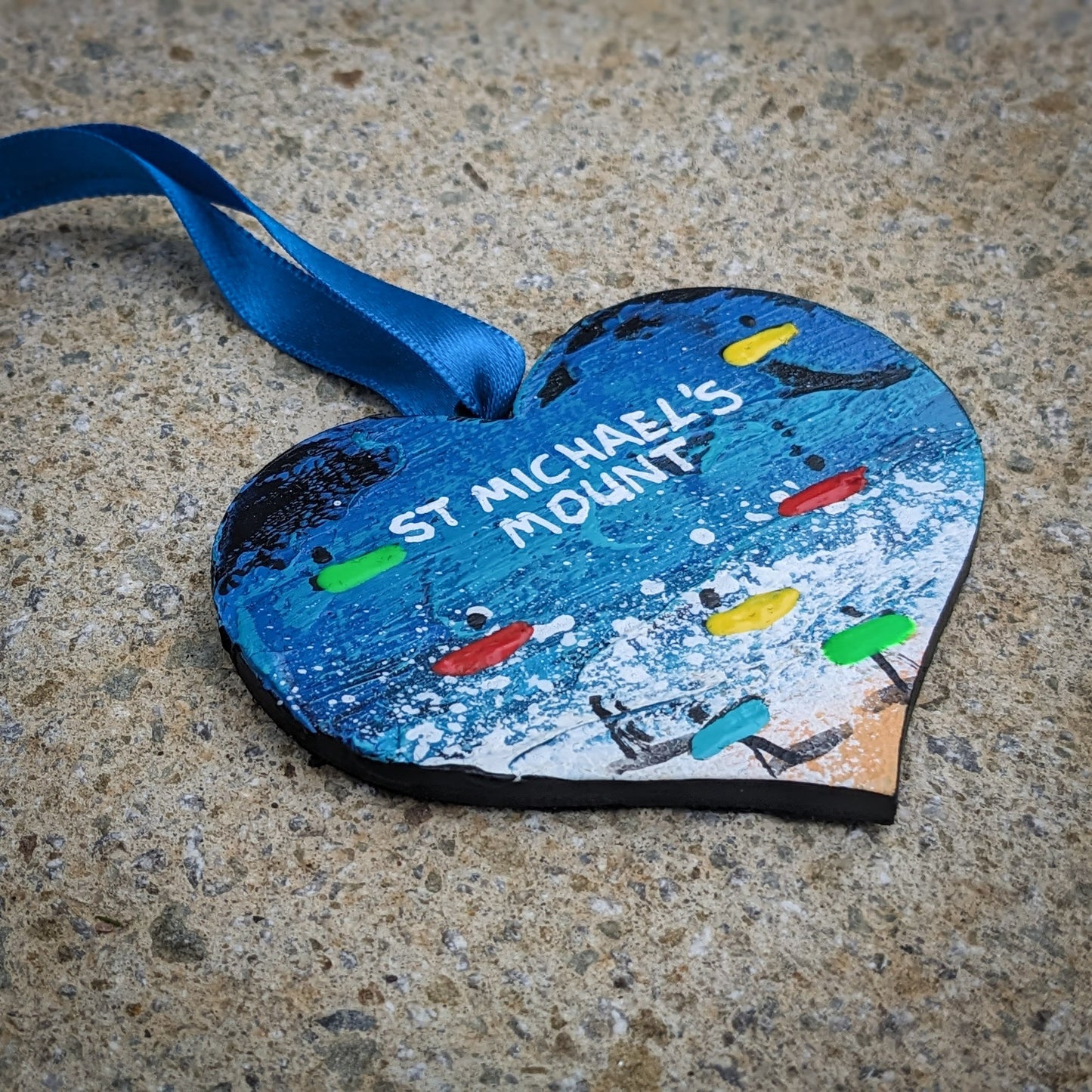 Hand Painted Wooden Flat Heart - St Michael's Mount
