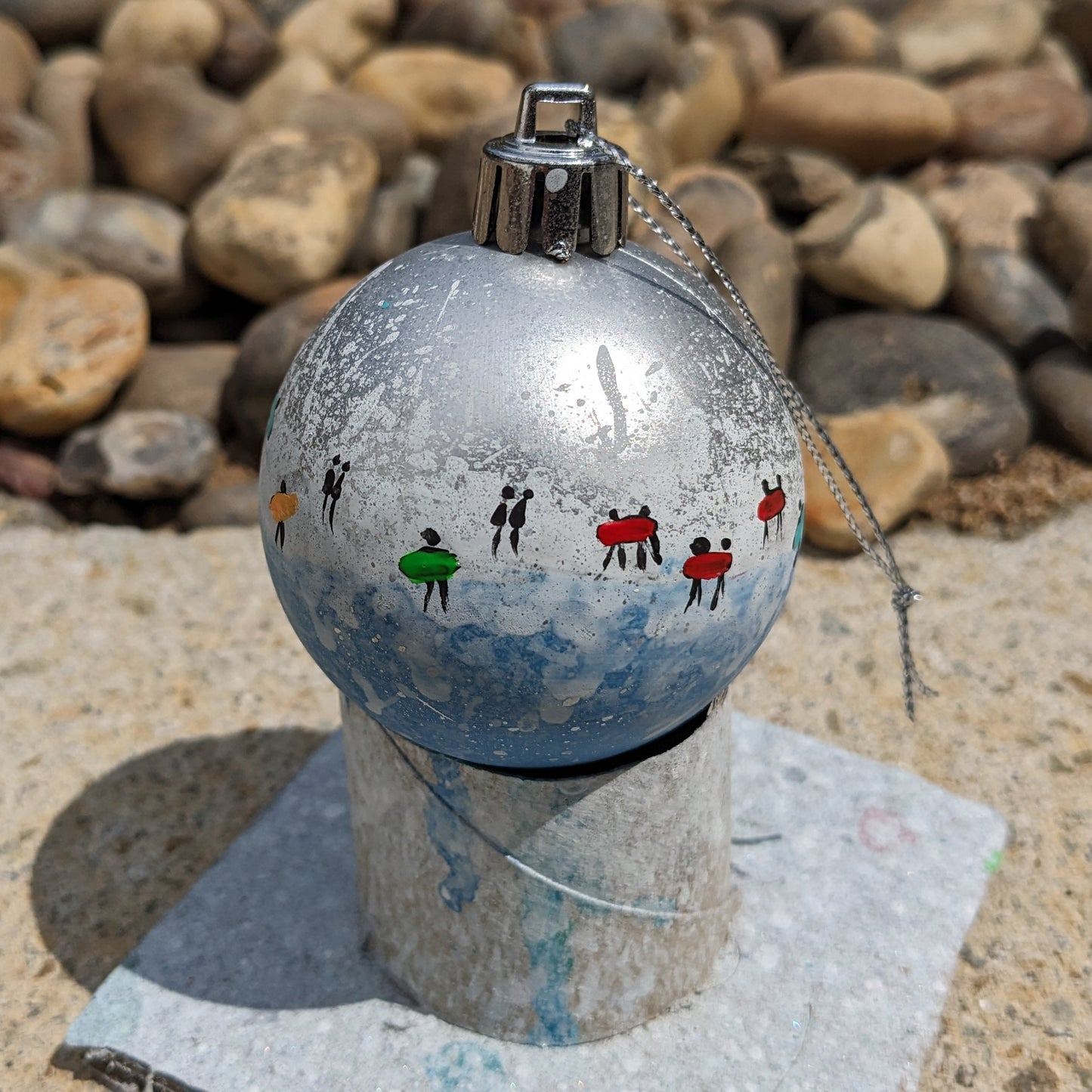 Hand Painted Bauble - Surfer - Silver - Customise Text
