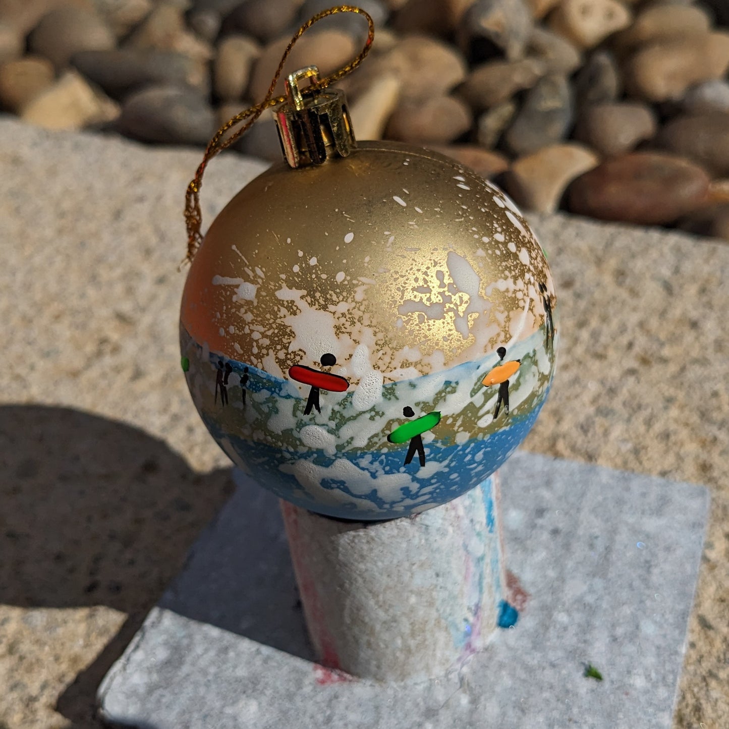 Hand Painted Bauble - Surfer - Gold - Customise Text