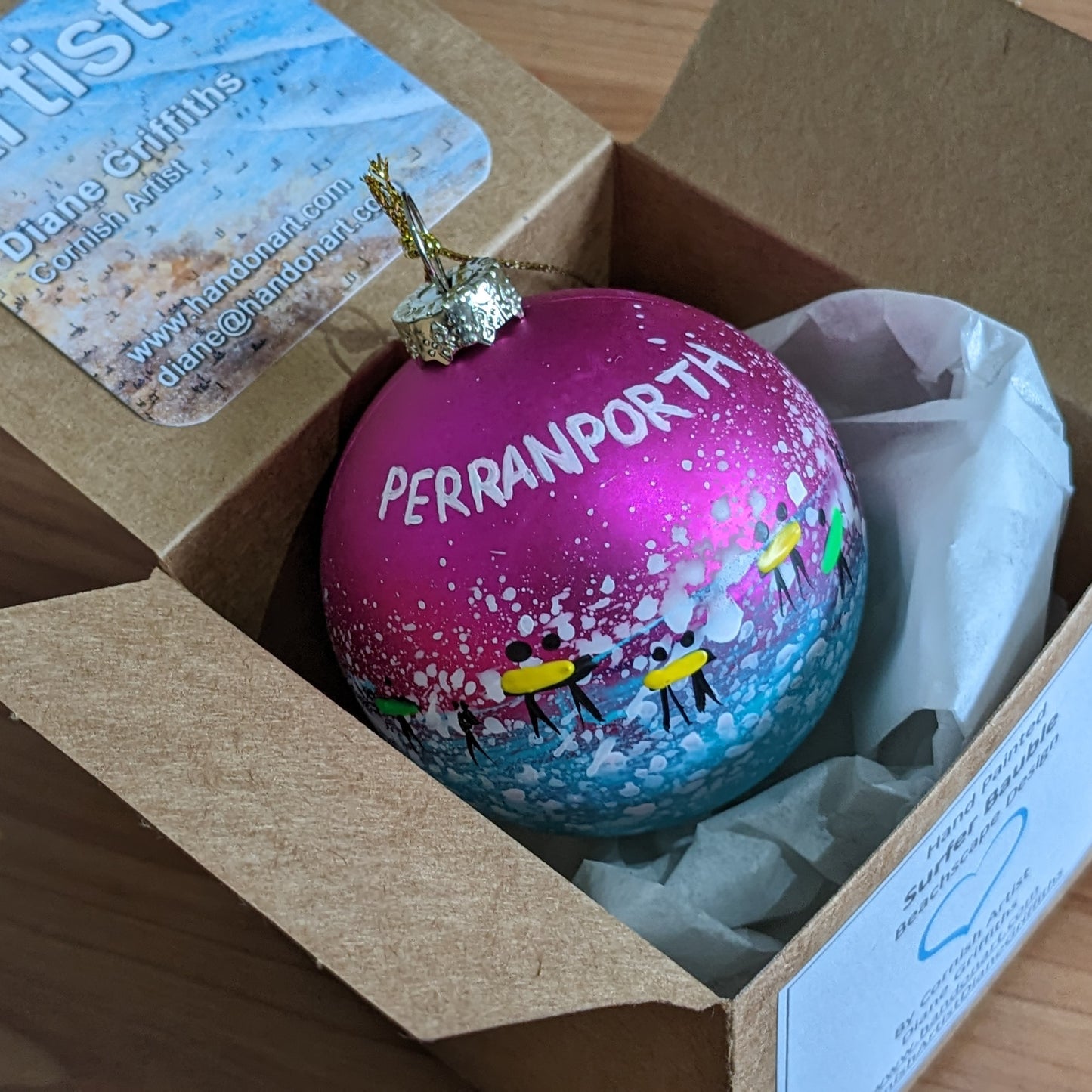 Hand Painted Bauble - Perranporth - Choose Colour