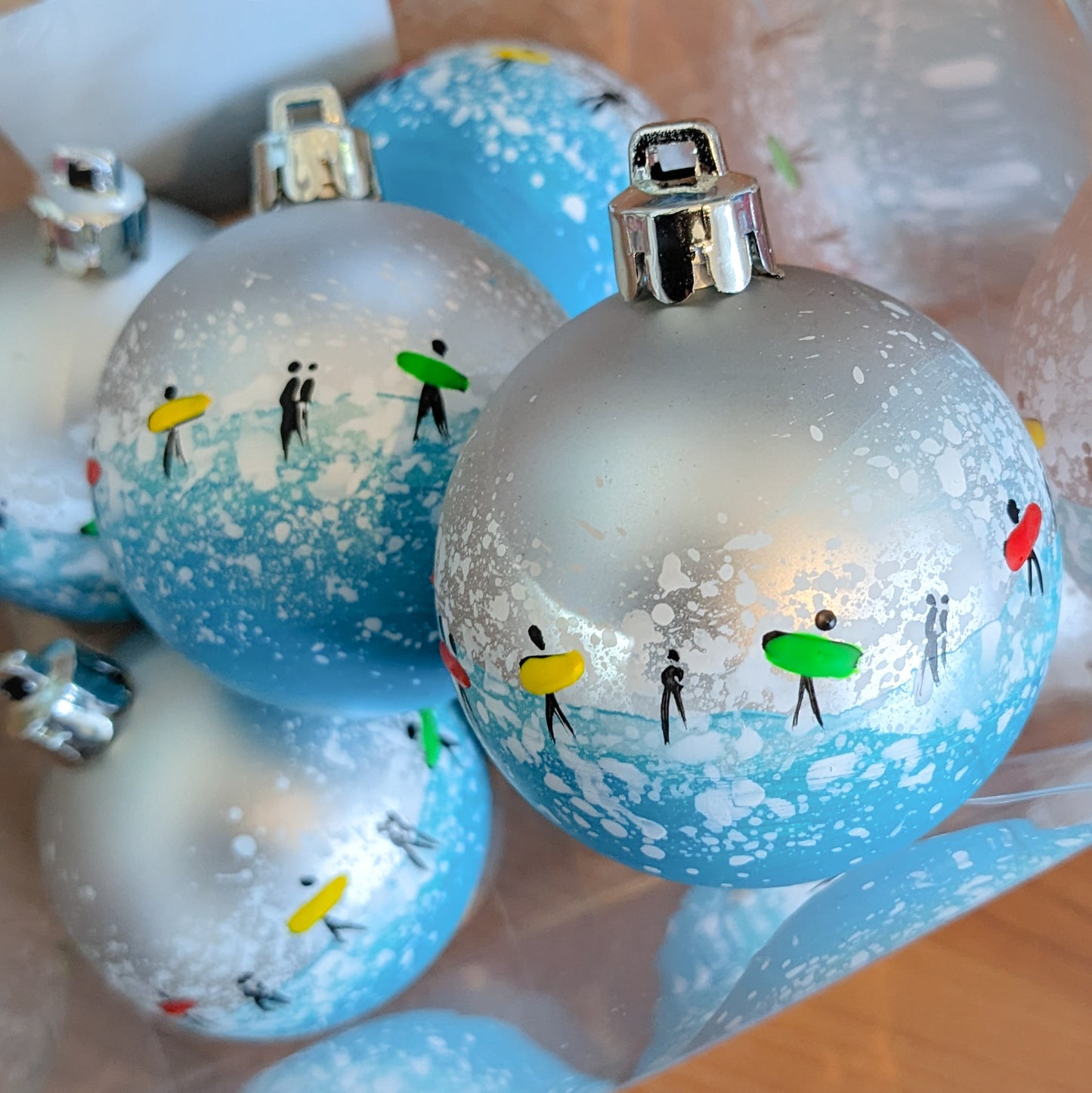 Hand Painted Bauble - Surfer - Silver - Customise Text
