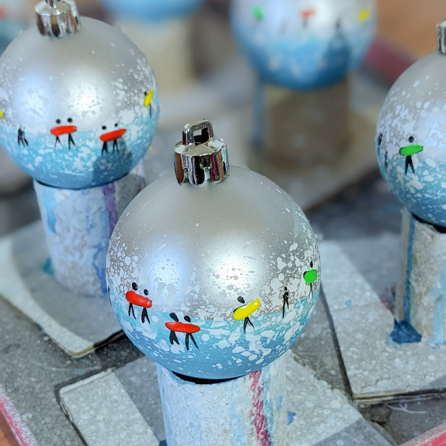 Hand Painted Bauble - Surfer - Silver - Customise Text