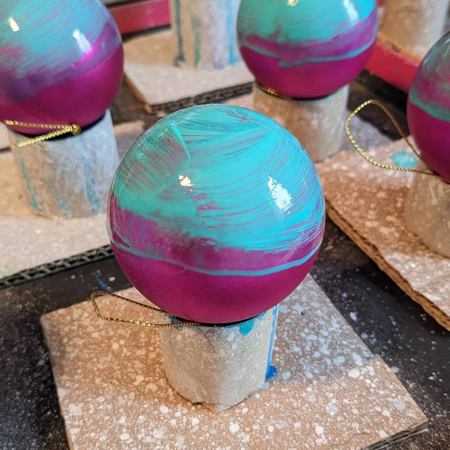 Hand Painted Bauble - Surfer - Pink - Customise Text