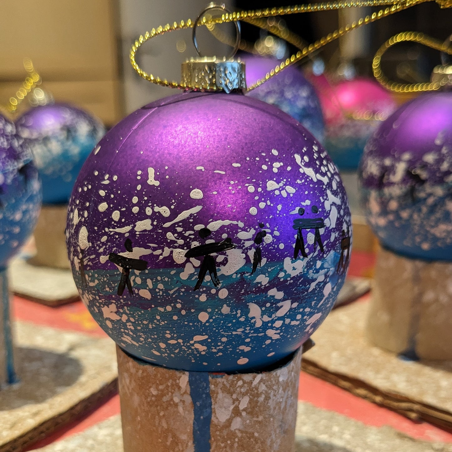 Hand Painted Bauble - Surfer - Purple - Customise Text
