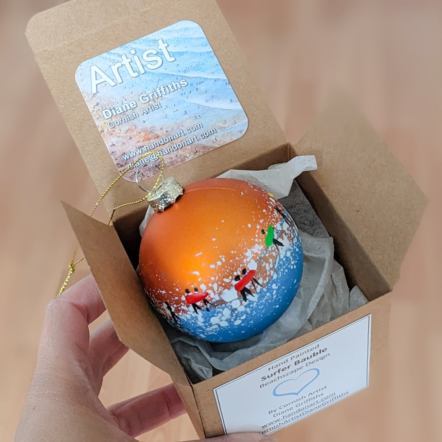 Hand Painted Bauble - Surfer - Lush Bronze - Customise Text