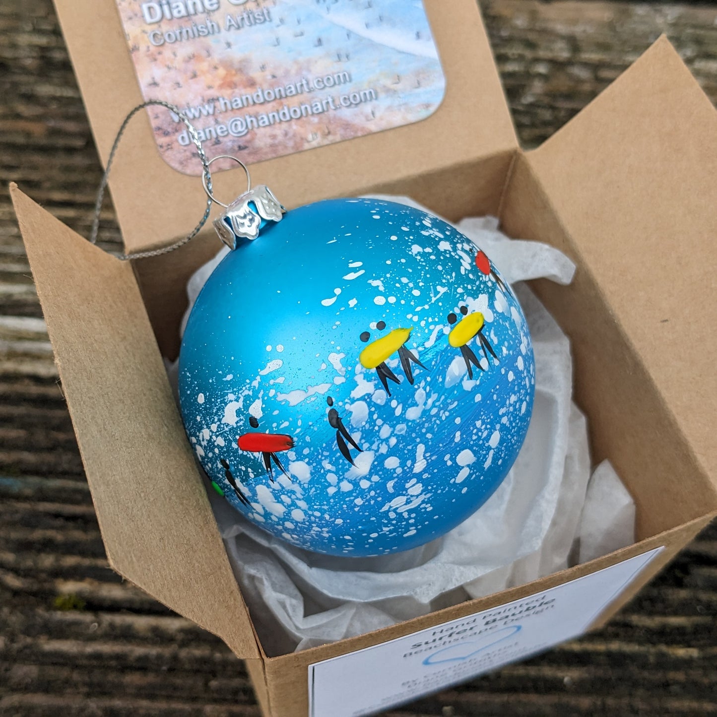 Hand Painted Bauble - Surfer - Blue - Customise Text