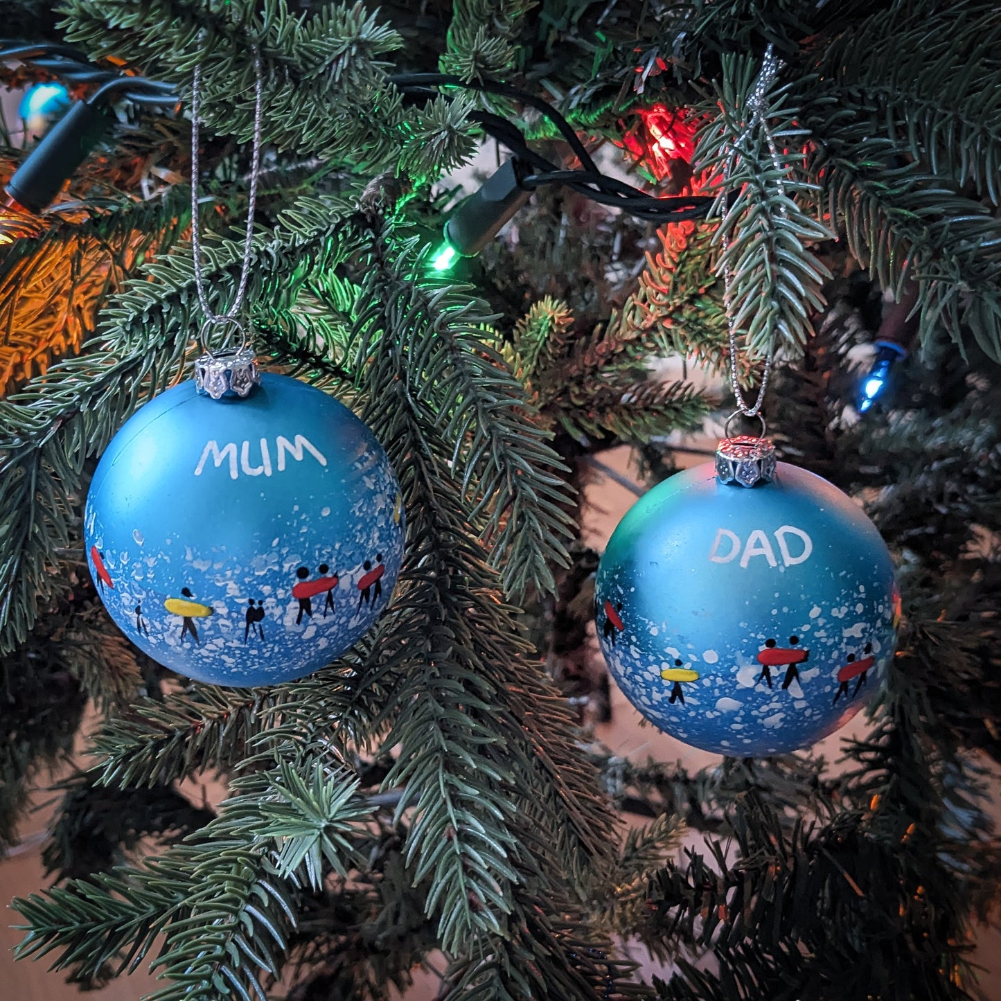 Hand Painted Bauble - Surfer - Blue - Customise Text