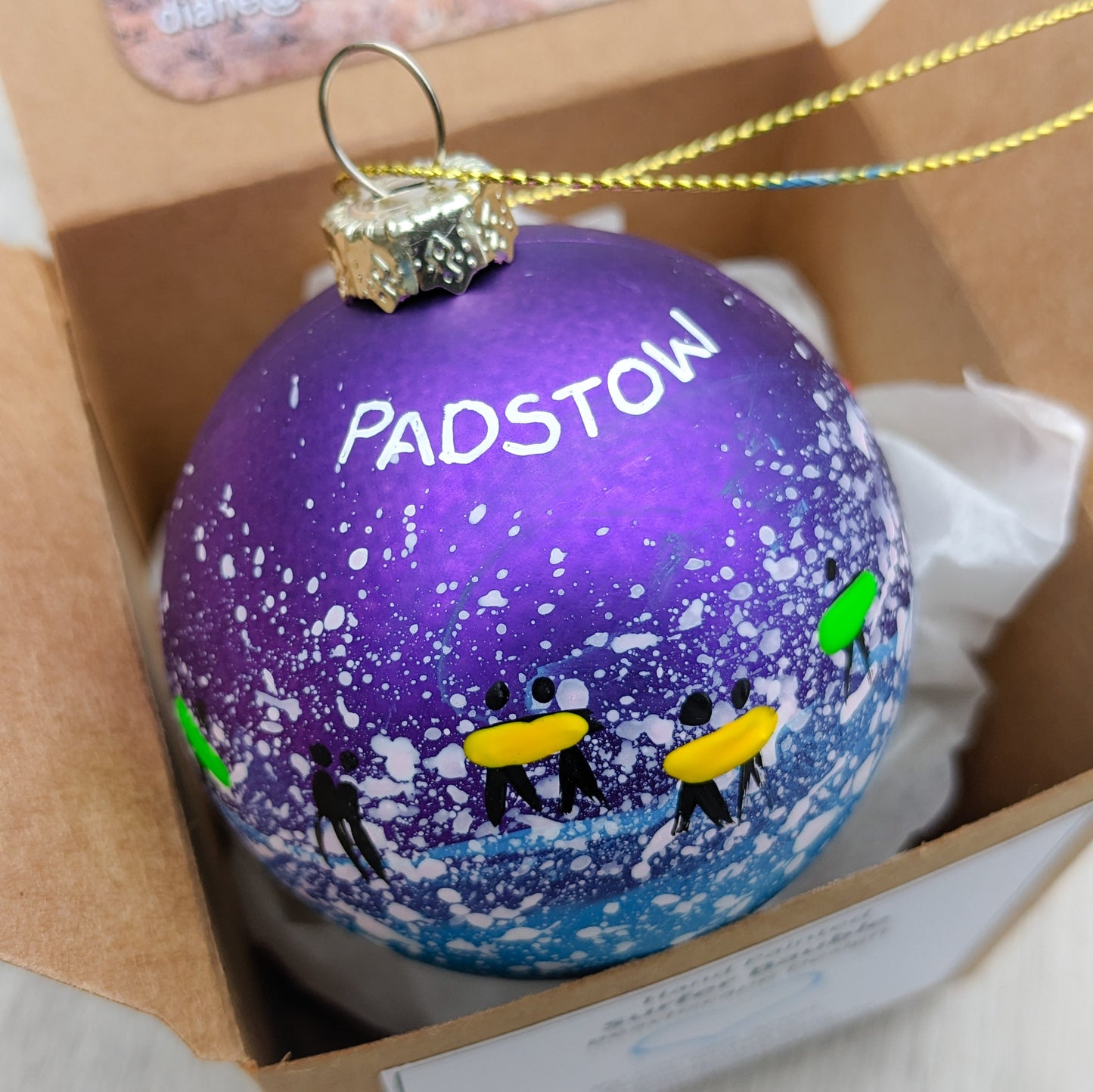 Hand Painted Bauble - Surfer - Purple - Customise Text