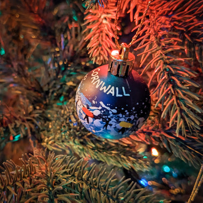 Hand Painted Bauble Small - Dark Blue - Customise Text