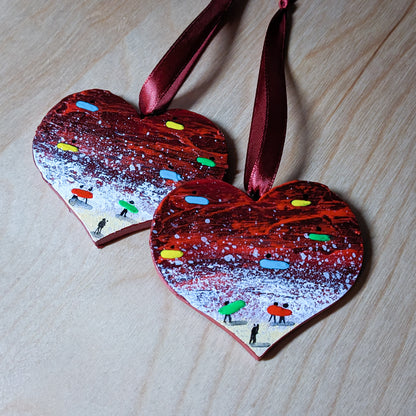 Hand Painted Wooden Flat Heart - Red