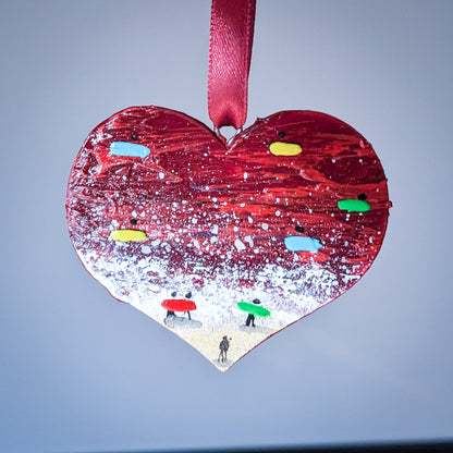 Hand Painted Wooden Flat Heart - Red