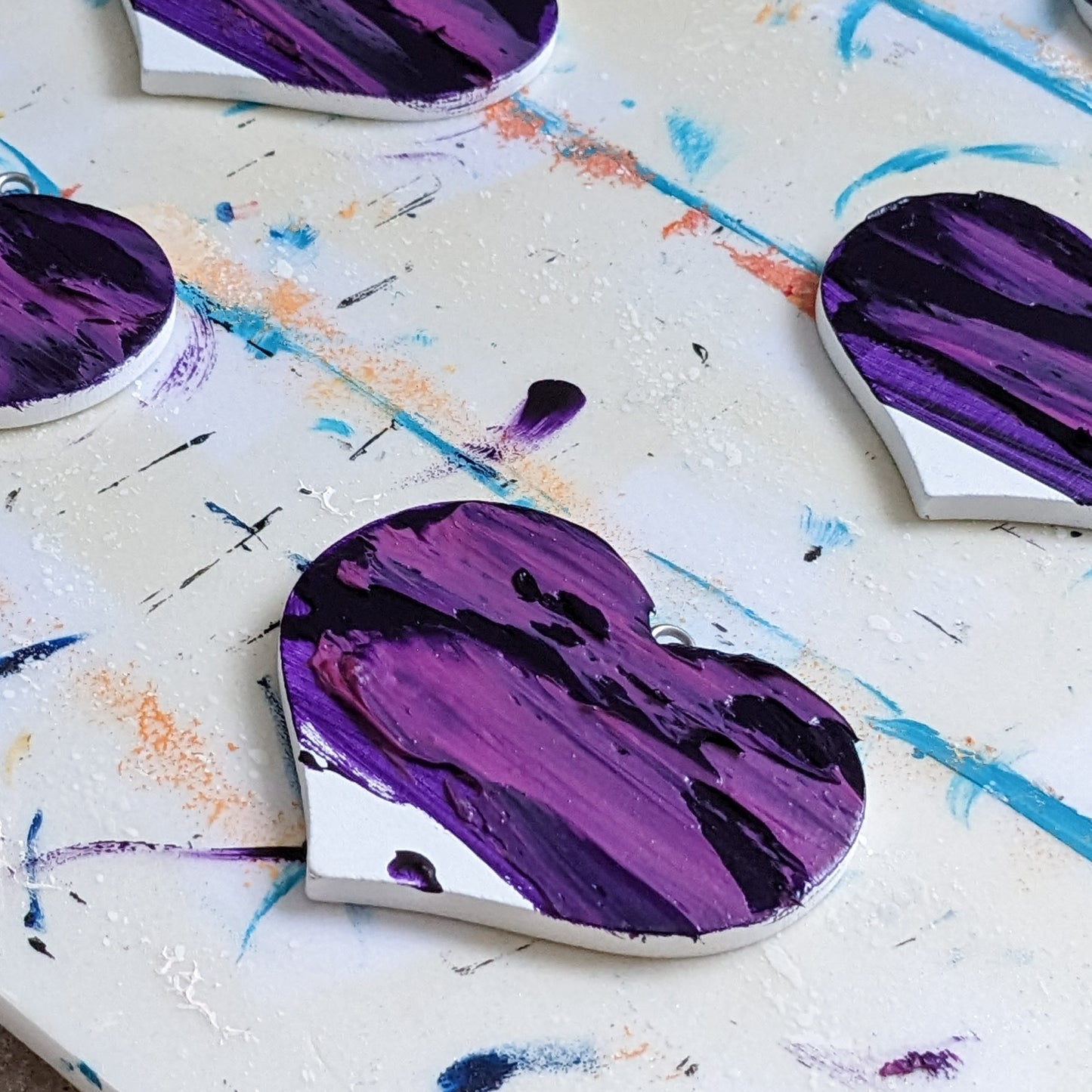 Hand Painted Wooden Flat Heart - Purple
