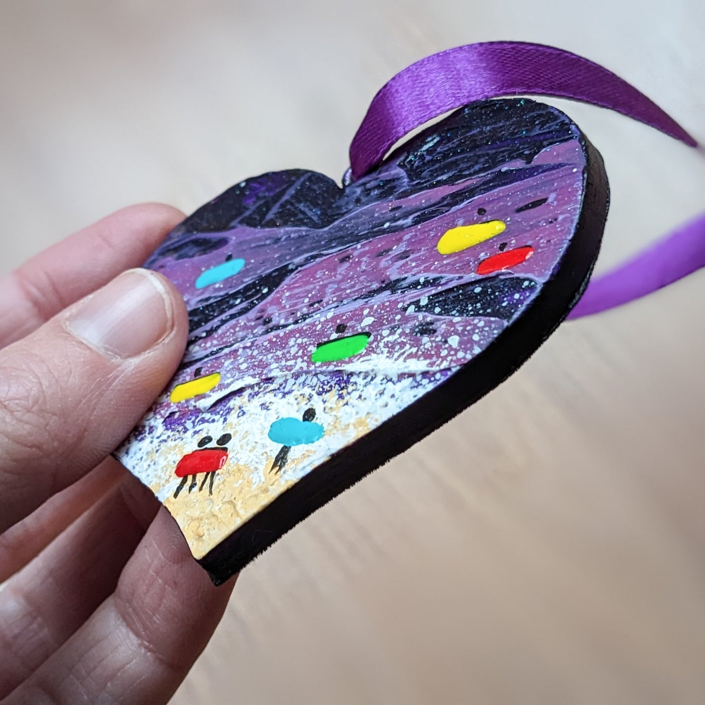 Hand Painted Wooden Flat Heart - Purple