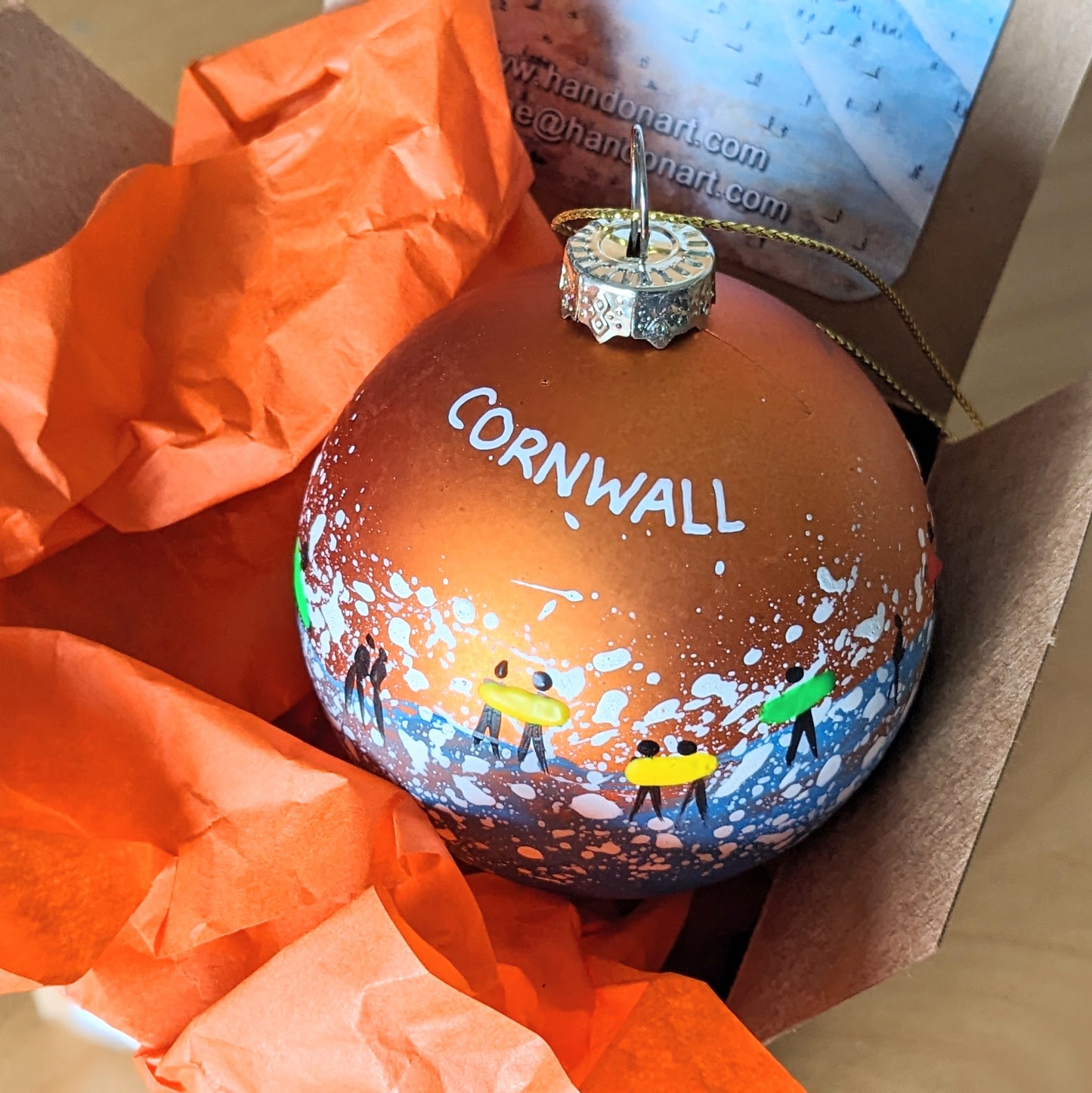 Hand Painted Bauble - Surfer - Lush Bronze - Customise Text