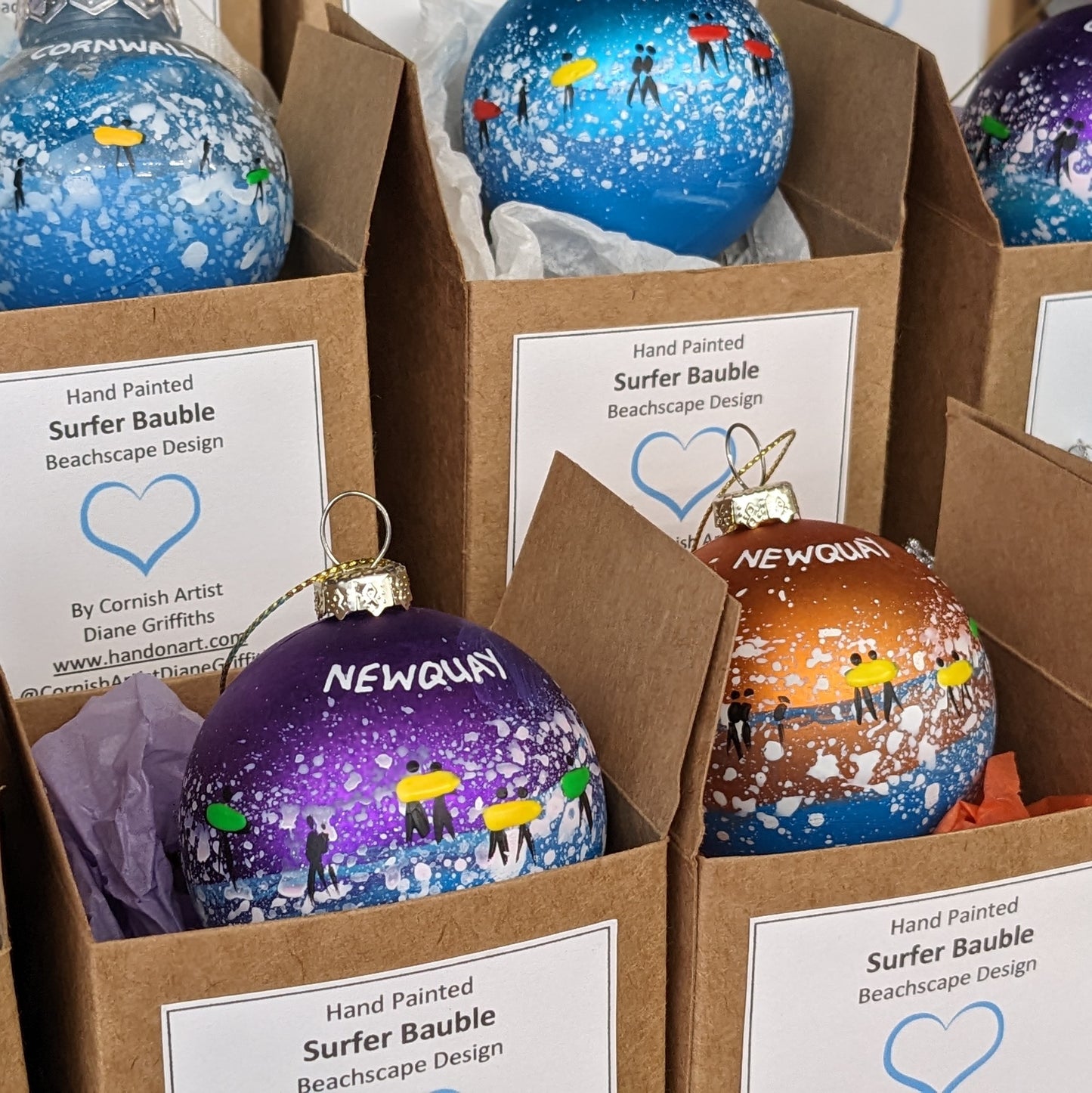 Hand Painted Bauble - Surfer - Purple - Customise Text