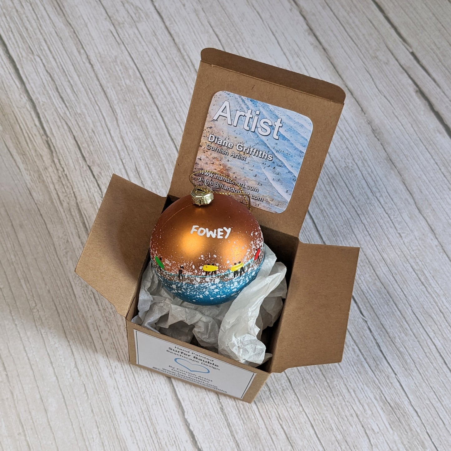 Hand Painted Bauble - Surfer - Lush Bronze - Customise Text