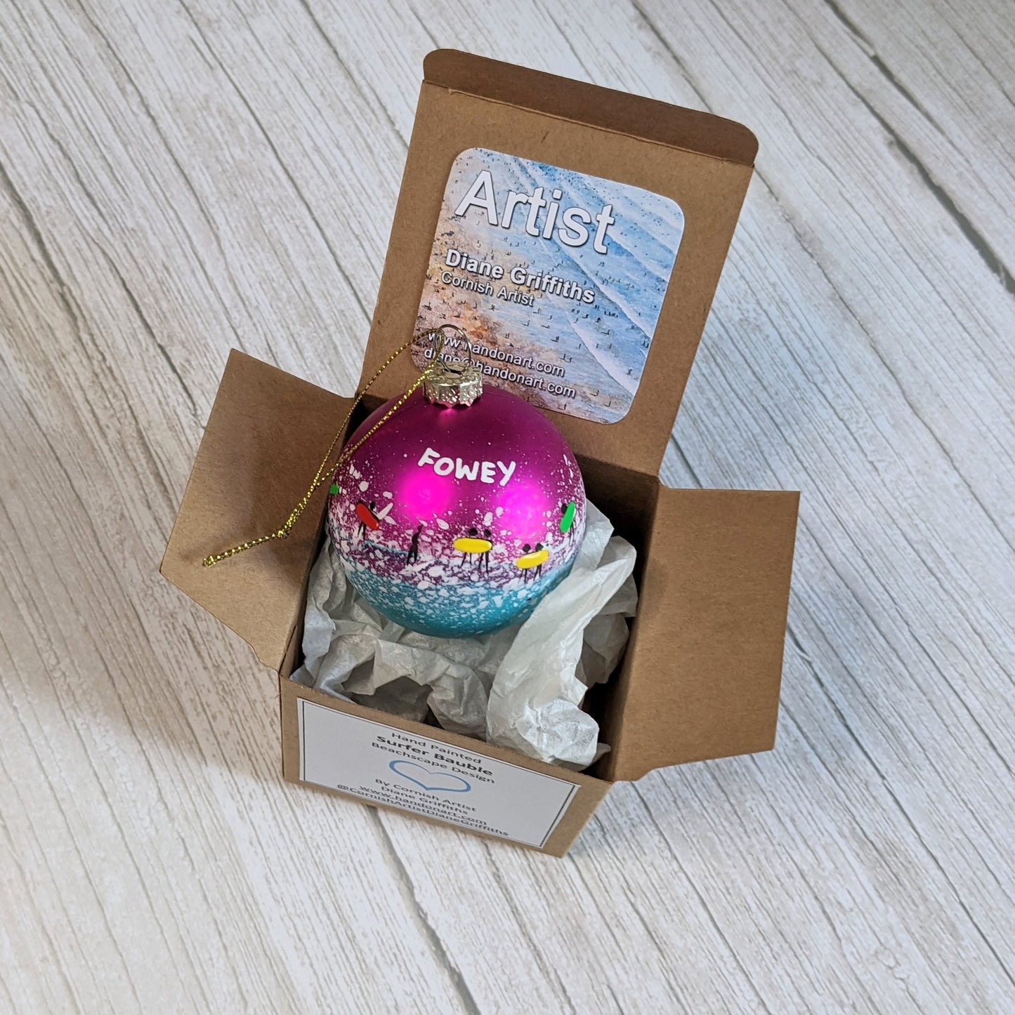 Hand Painted Bauble - Surfer - Pink - Customise Text