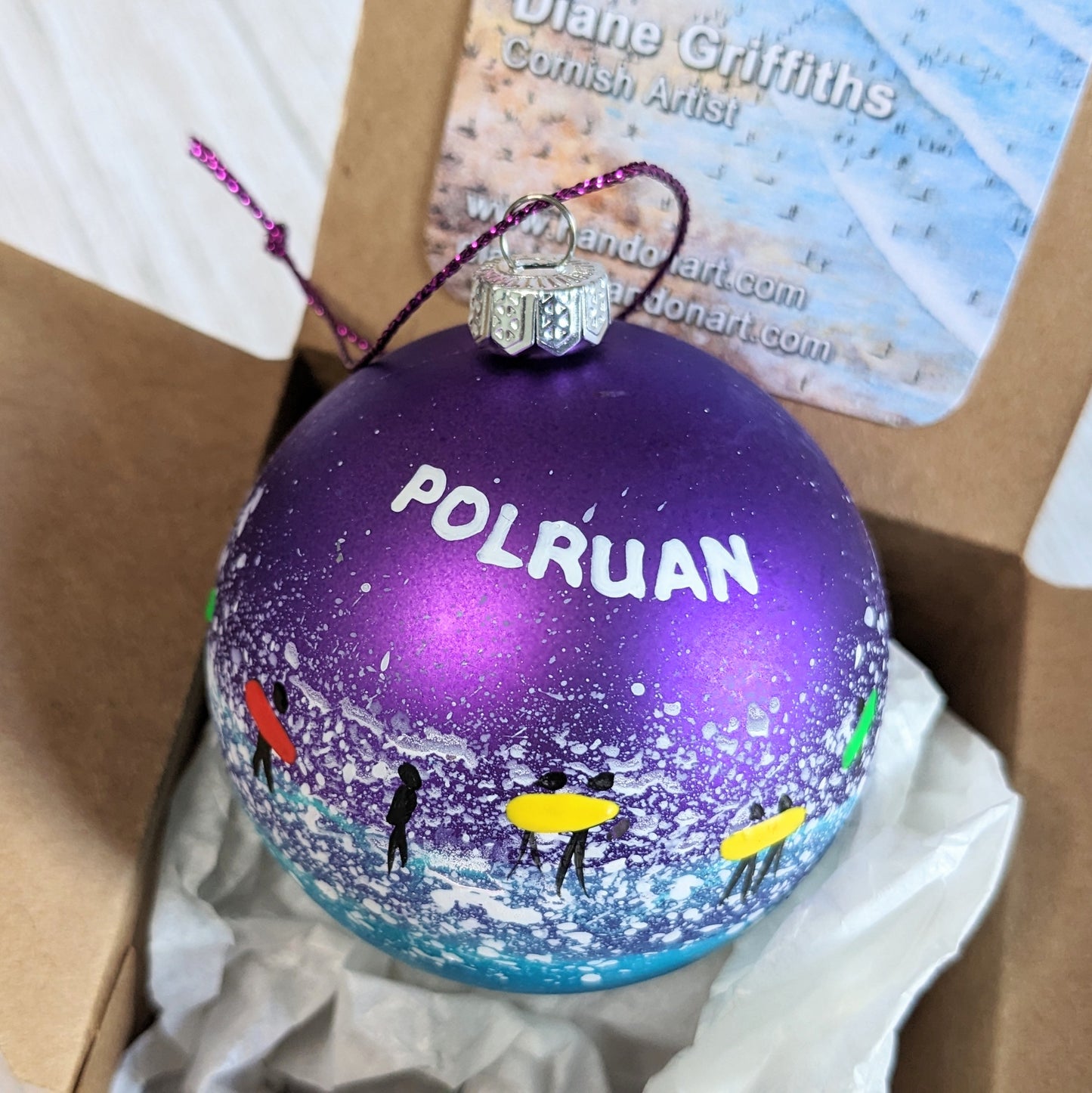 Hand Painted Bauble - Surfer - Purple - Customise Text