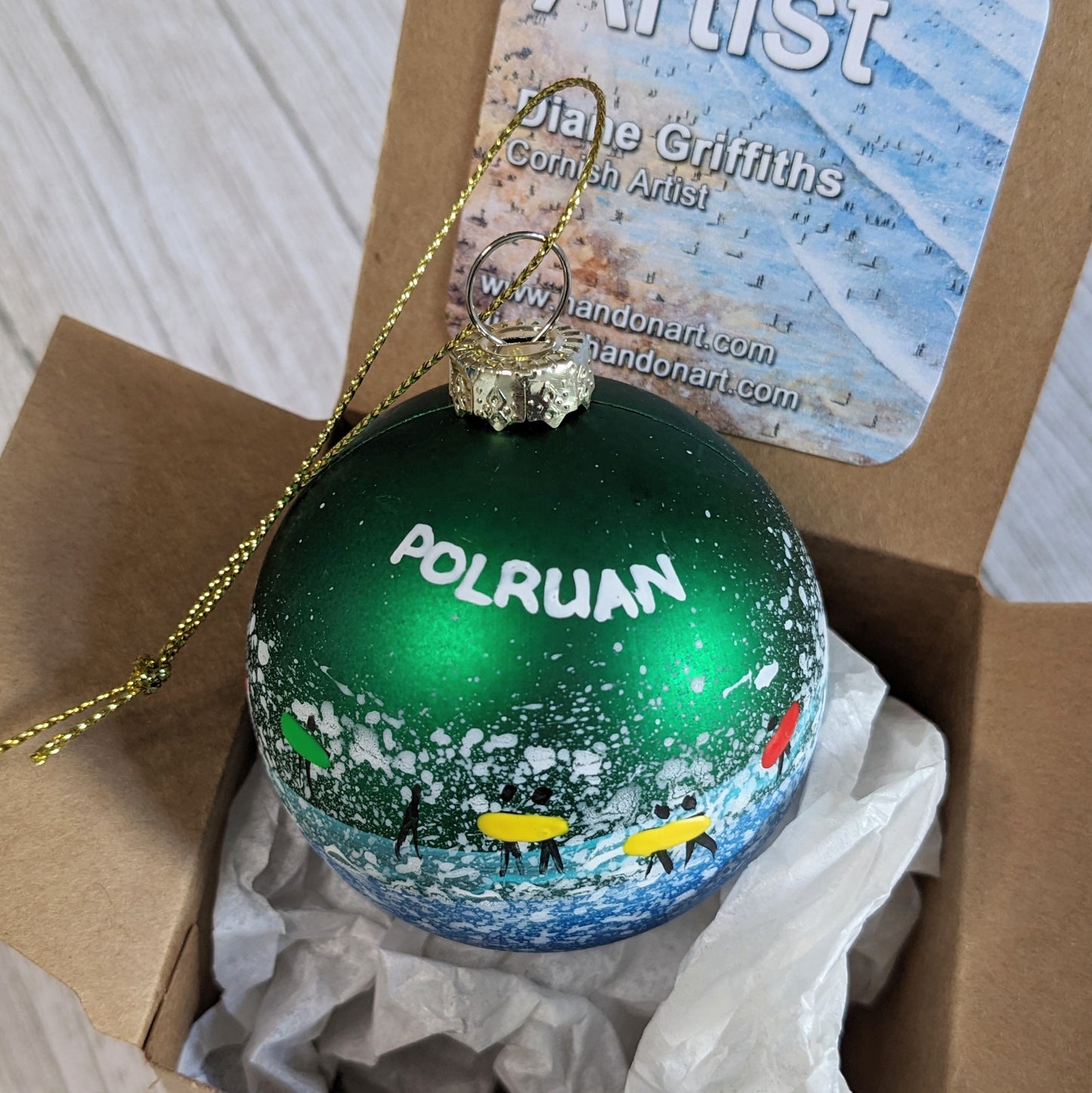 Hand Painted Bauble - Surfer - Green - Customise Text