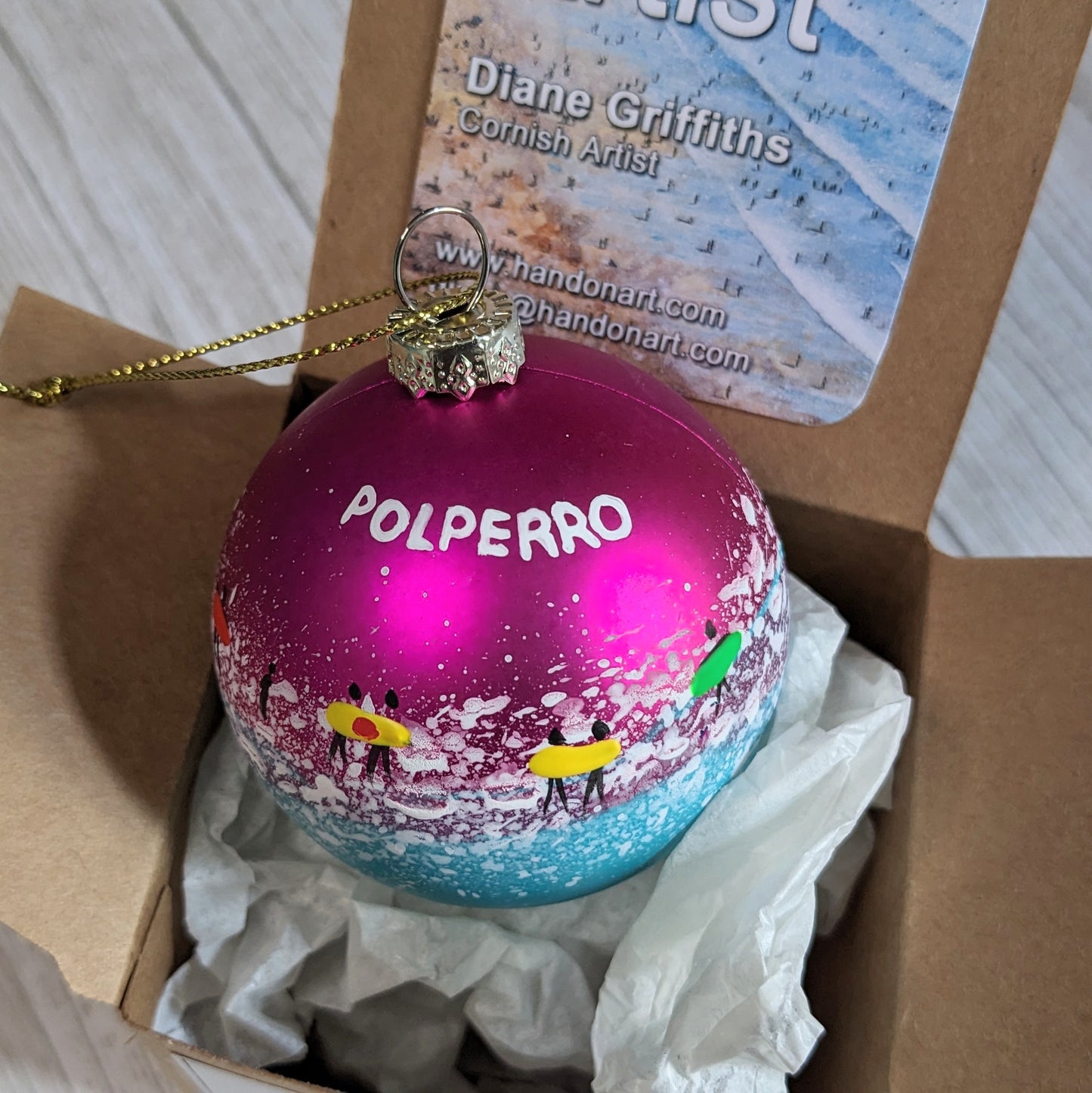 Hand Painted Bauble - Surfer - Pink - Customise Text