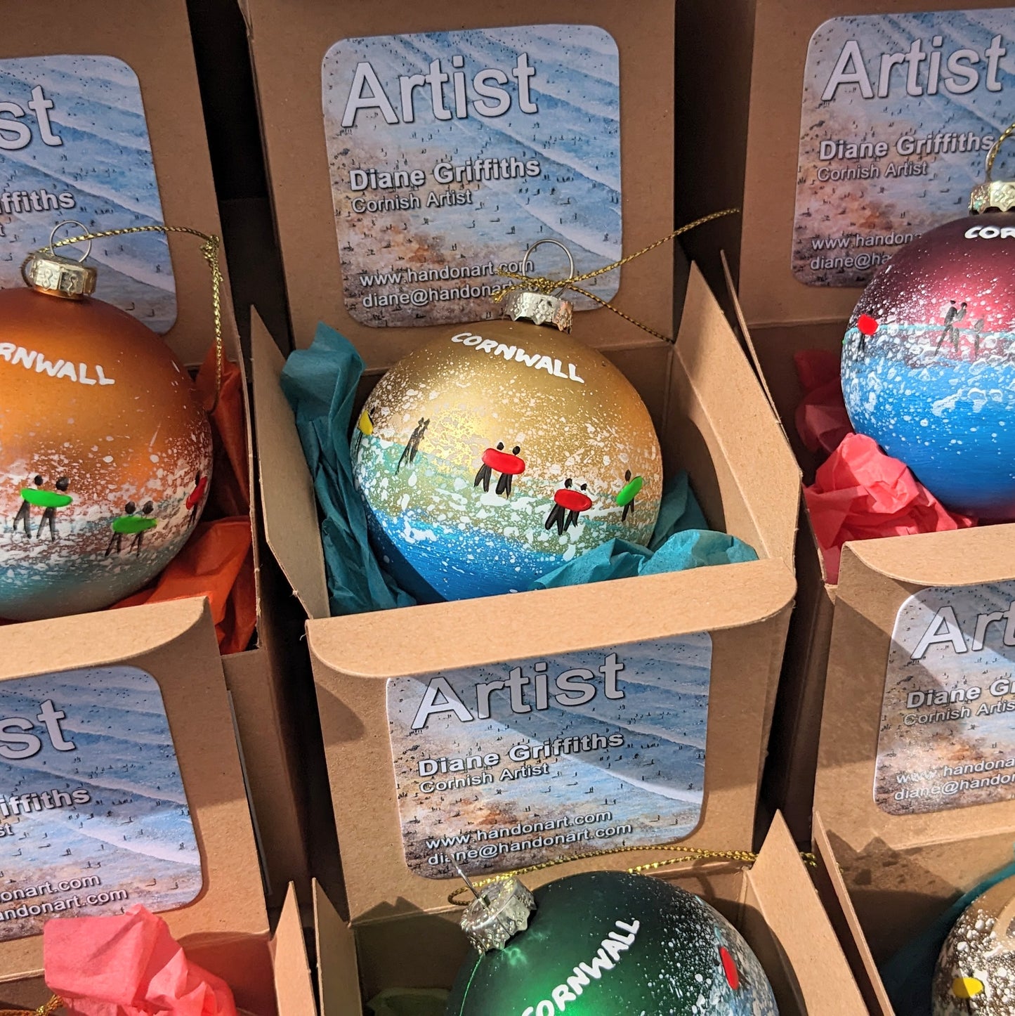 Hand Painted Bauble - Surfer - Gold - Customise Text