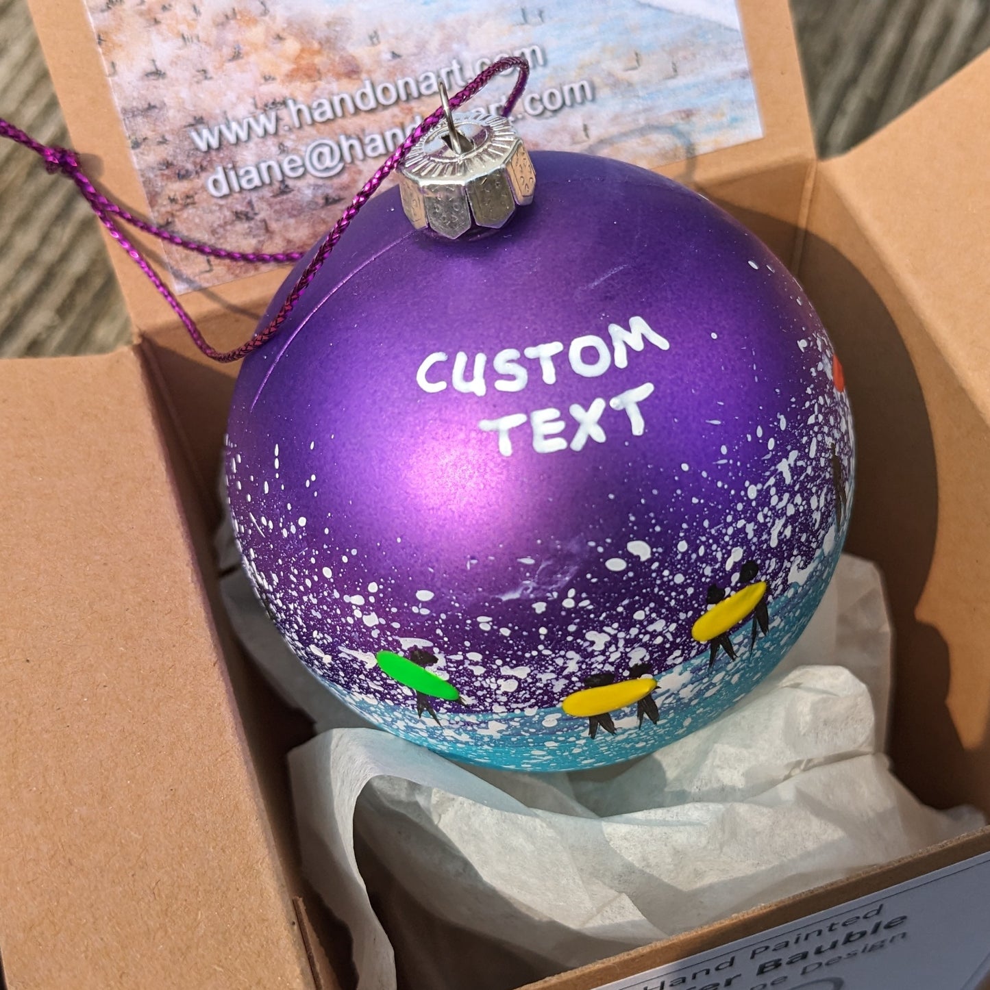 Hand Painted Bauble - Surfer - Purple - Customise Text