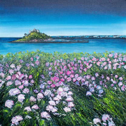 Sea Thrift through to St Michael's Mount Greeting Card
