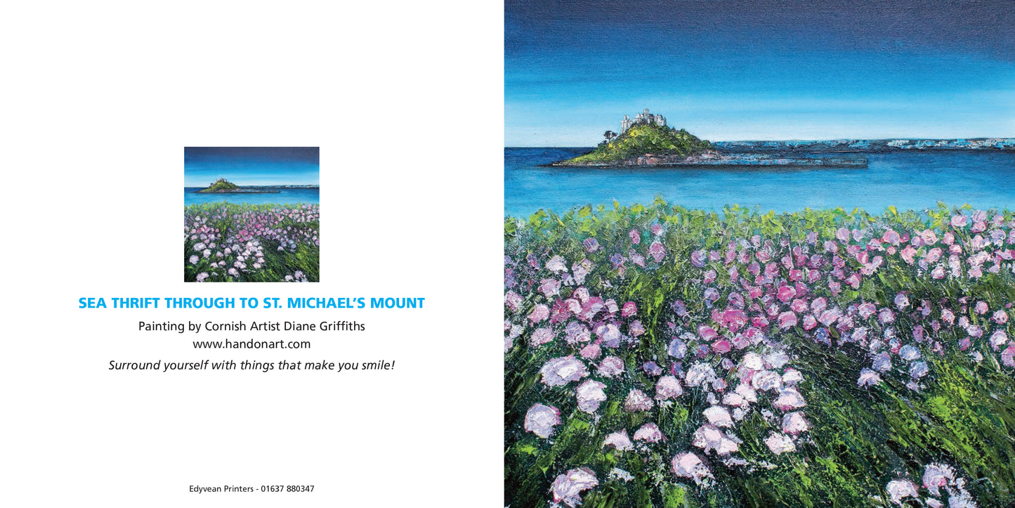 Sea Thrift through to St Michael's Mount Greeting Card