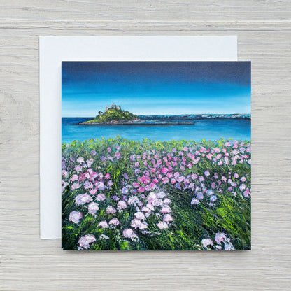 Sea Thrift through to St Michael's Mount Greeting Card