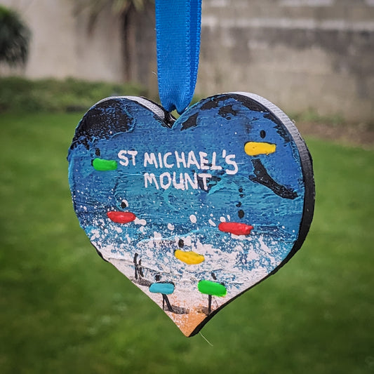 Hand Painted Wooden Flat Heart - St Michael's Mount