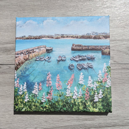 Newquay Harbour Flowers Canvas Print