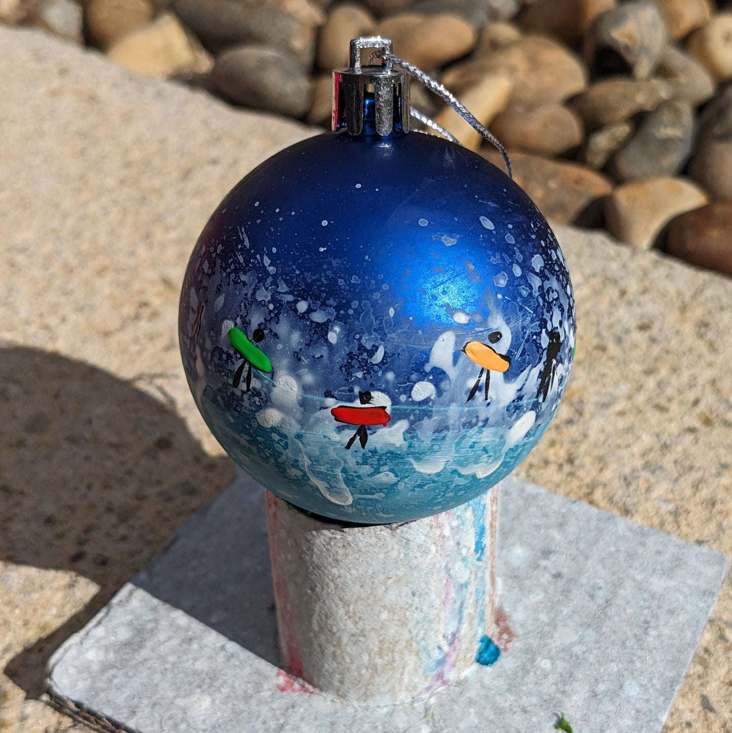 Hand Painted Bauble - Surfer - Dark Blue - Customise Text