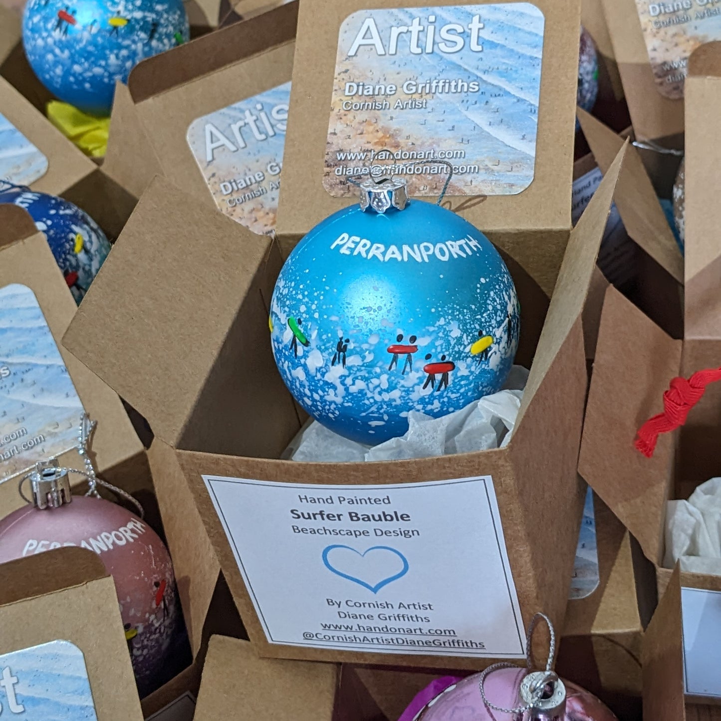 Hand Painted Bauble - Perranporth - Choose Colour