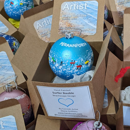 Hand Painted Bauble - Perranporth - Choose Colour