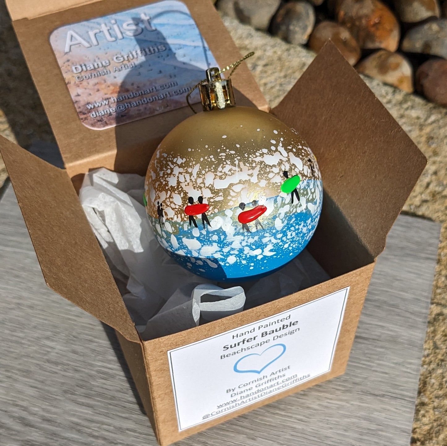 Hand Painted Bauble - Bude - Choose Colour
