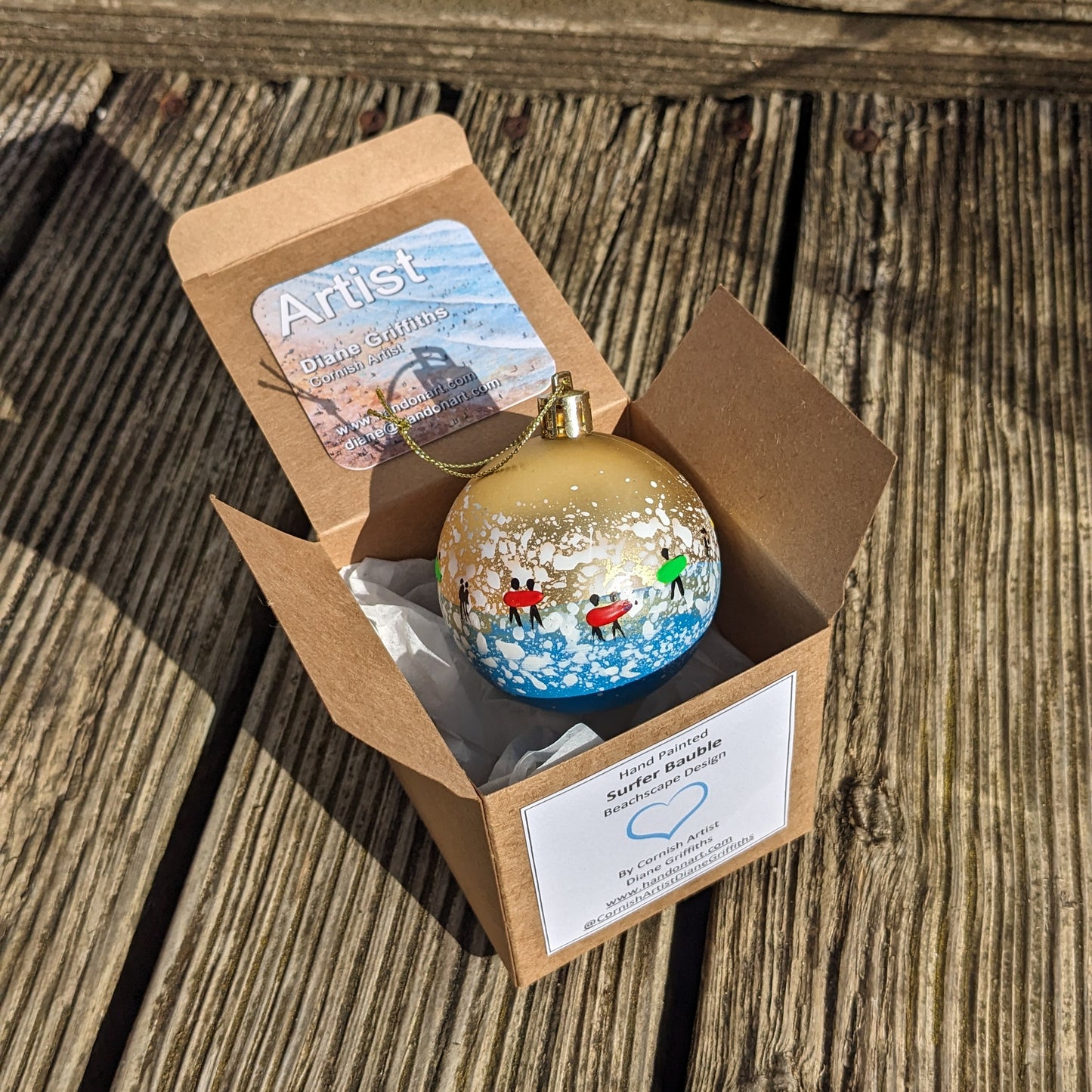 Hand Painted Bauble - Constantine Bay - Choose Colour