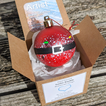 Hand Painted Bauble - Santa Surfers - Customise Text