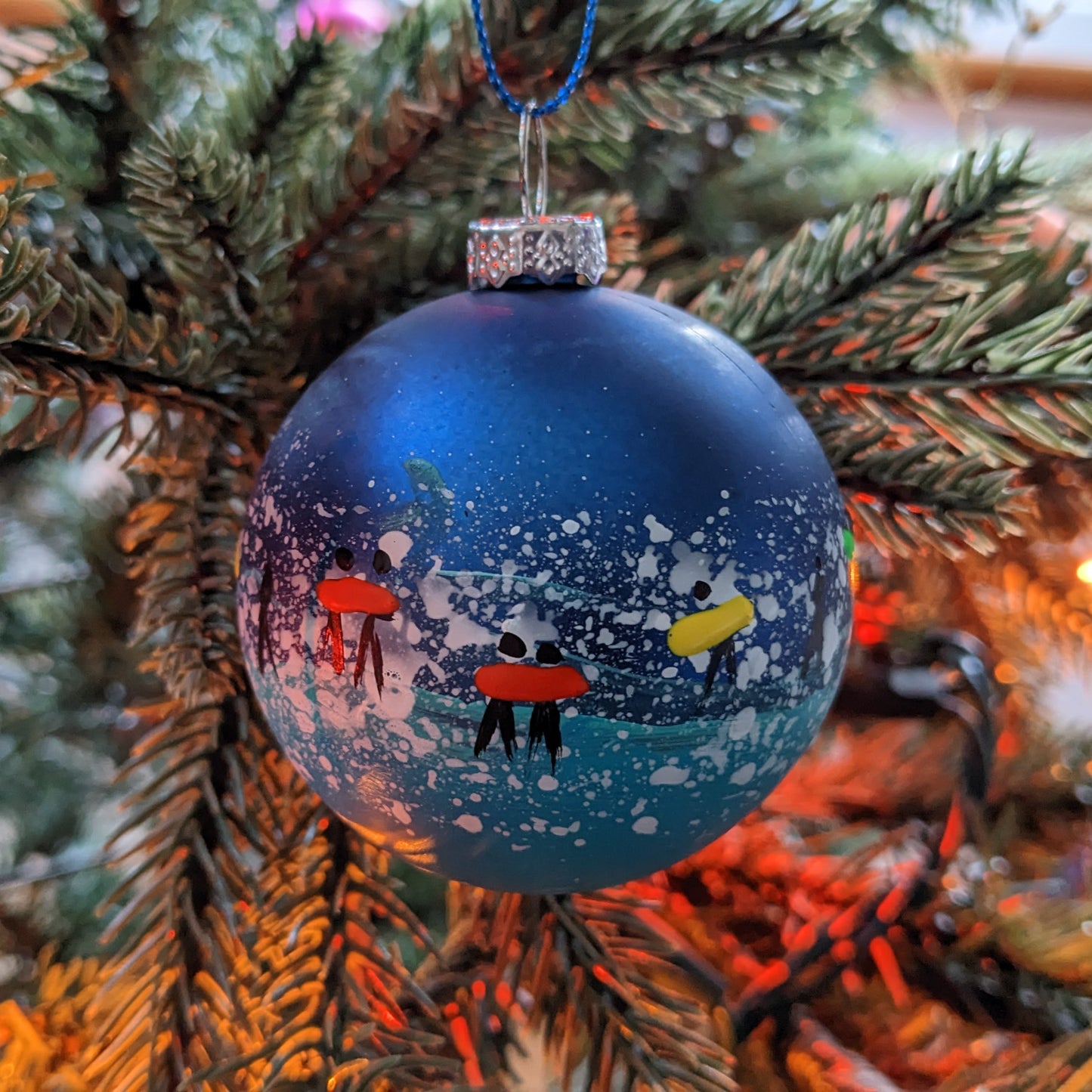 Hand Painted Bauble - Surfer - Dark Blue - Customise Text