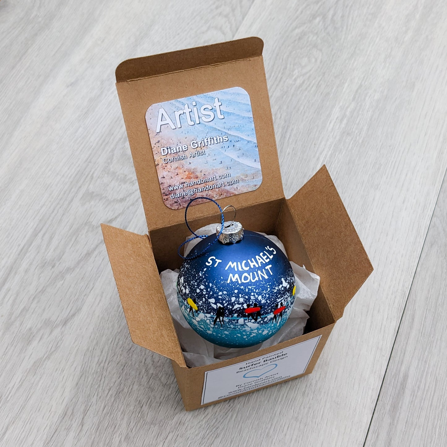 Hand Painted Bauble - Surfer - Dark Blue - Customise Text
