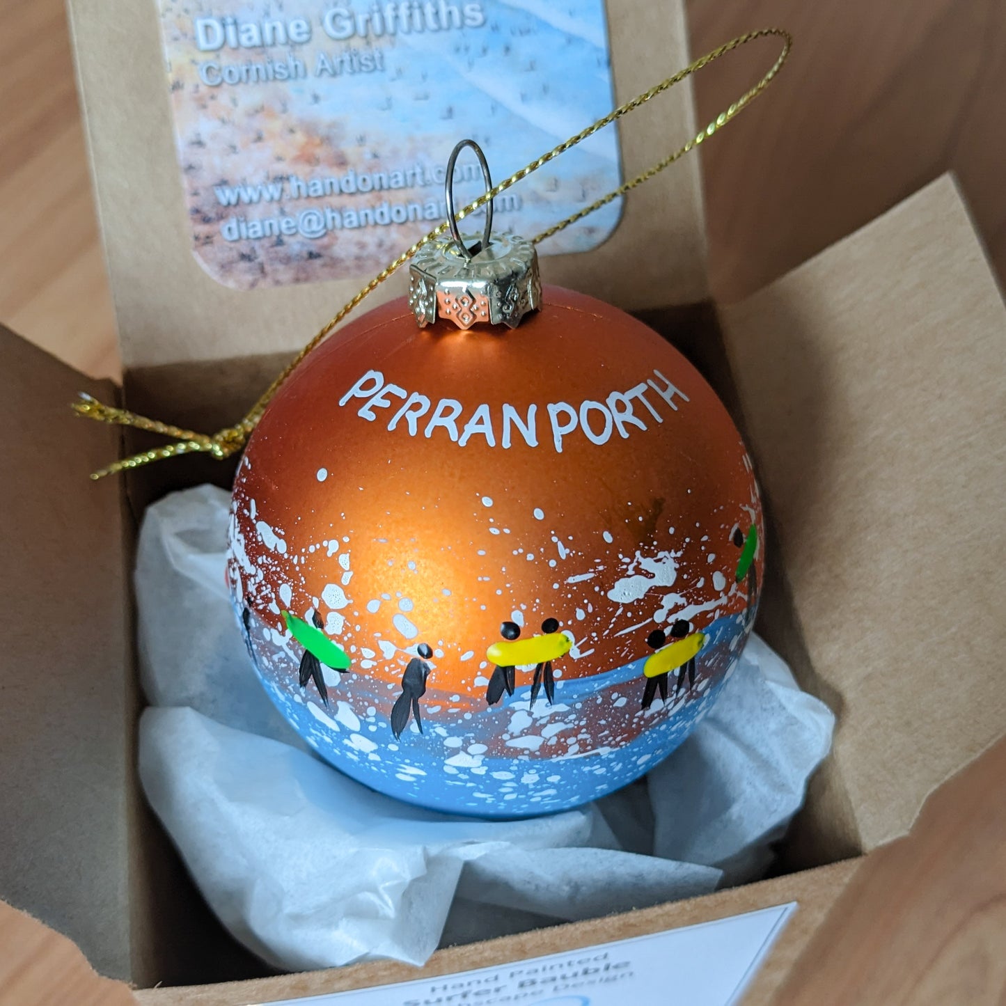 Hand Painted Bauble - Perranporth - Choose Colour