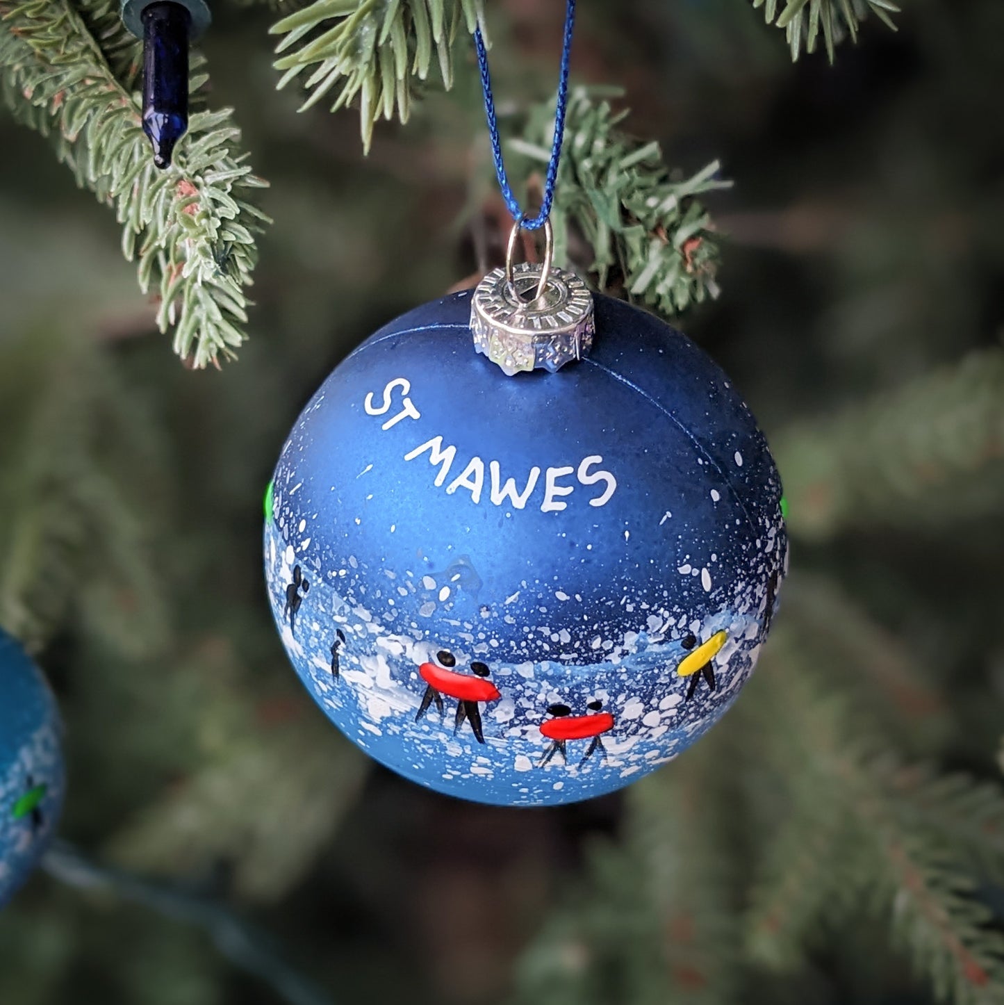 Hand Painted Bauble - Surfer - Dark Blue - Customise Text