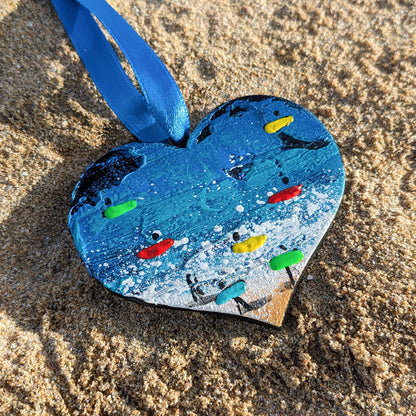 Hand Painted Wooden Flat Heart - Blue