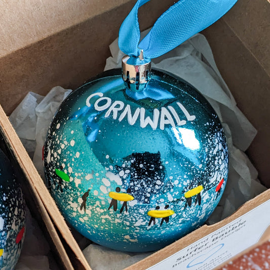 Hand Painted Bauble Large - Teal/Blue - Customise Text