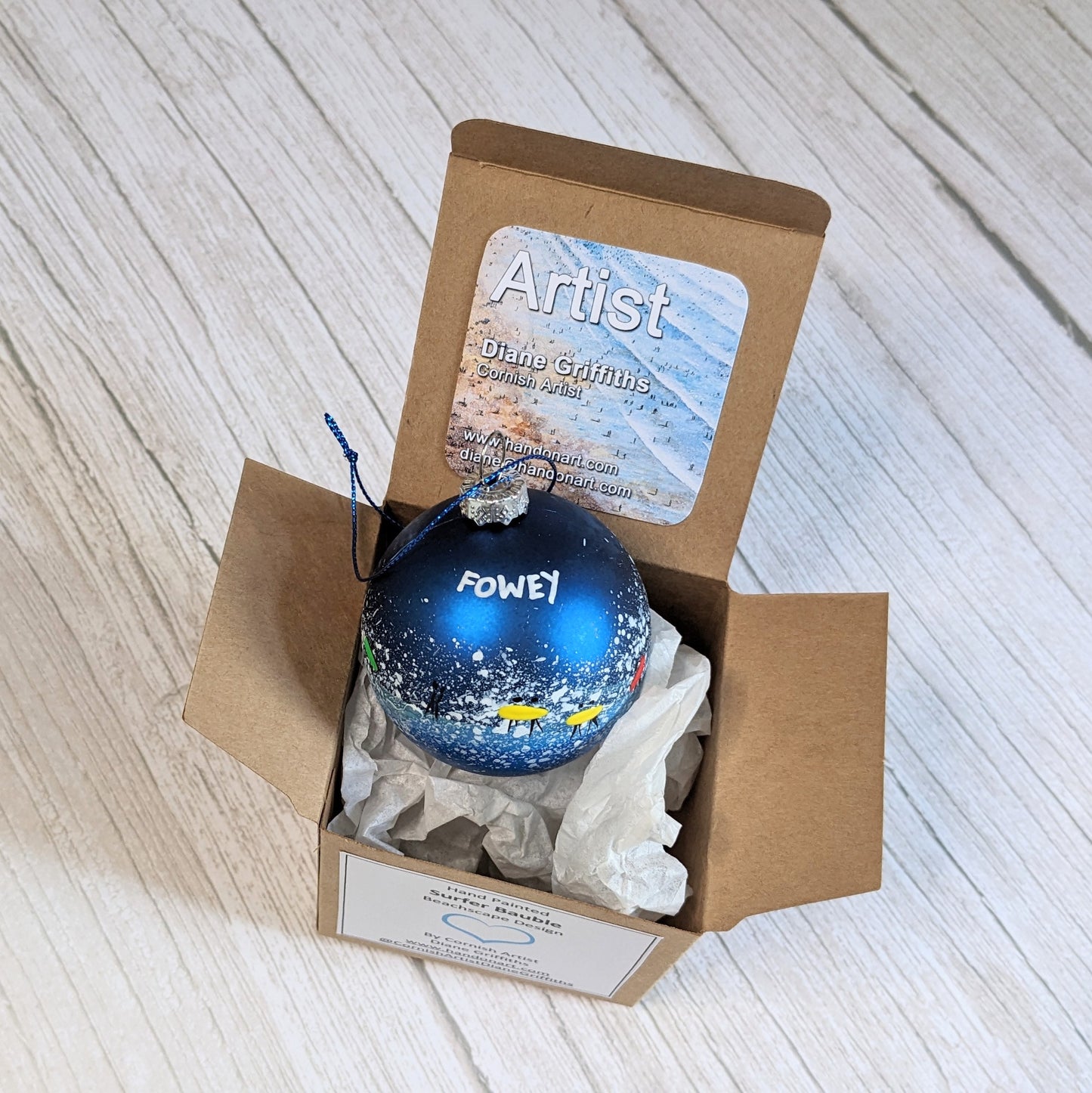 Hand Painted Bauble - Surfer - Dark Blue - Customise Text