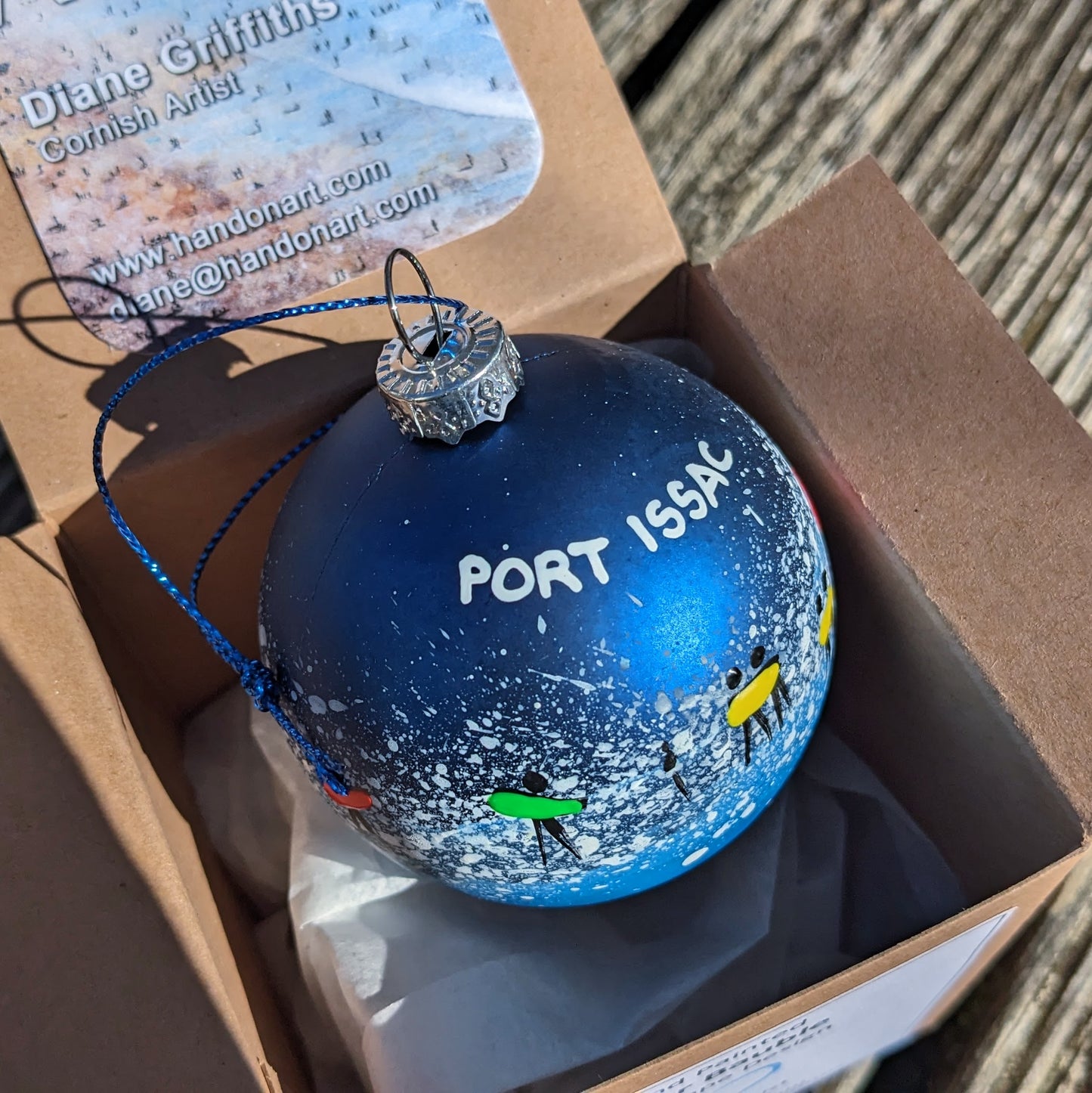 Hand Painted Bauble - Surfer - Dark Blue - Customise Text