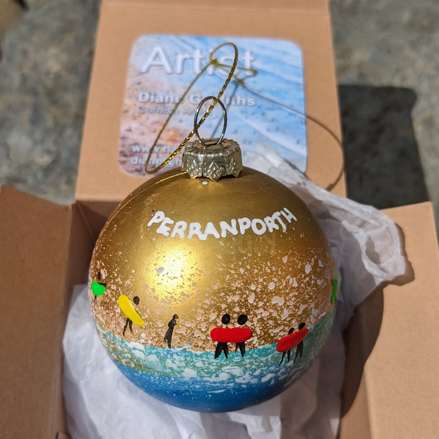 Hand Painted Bauble - Perranporth - Choose Colour