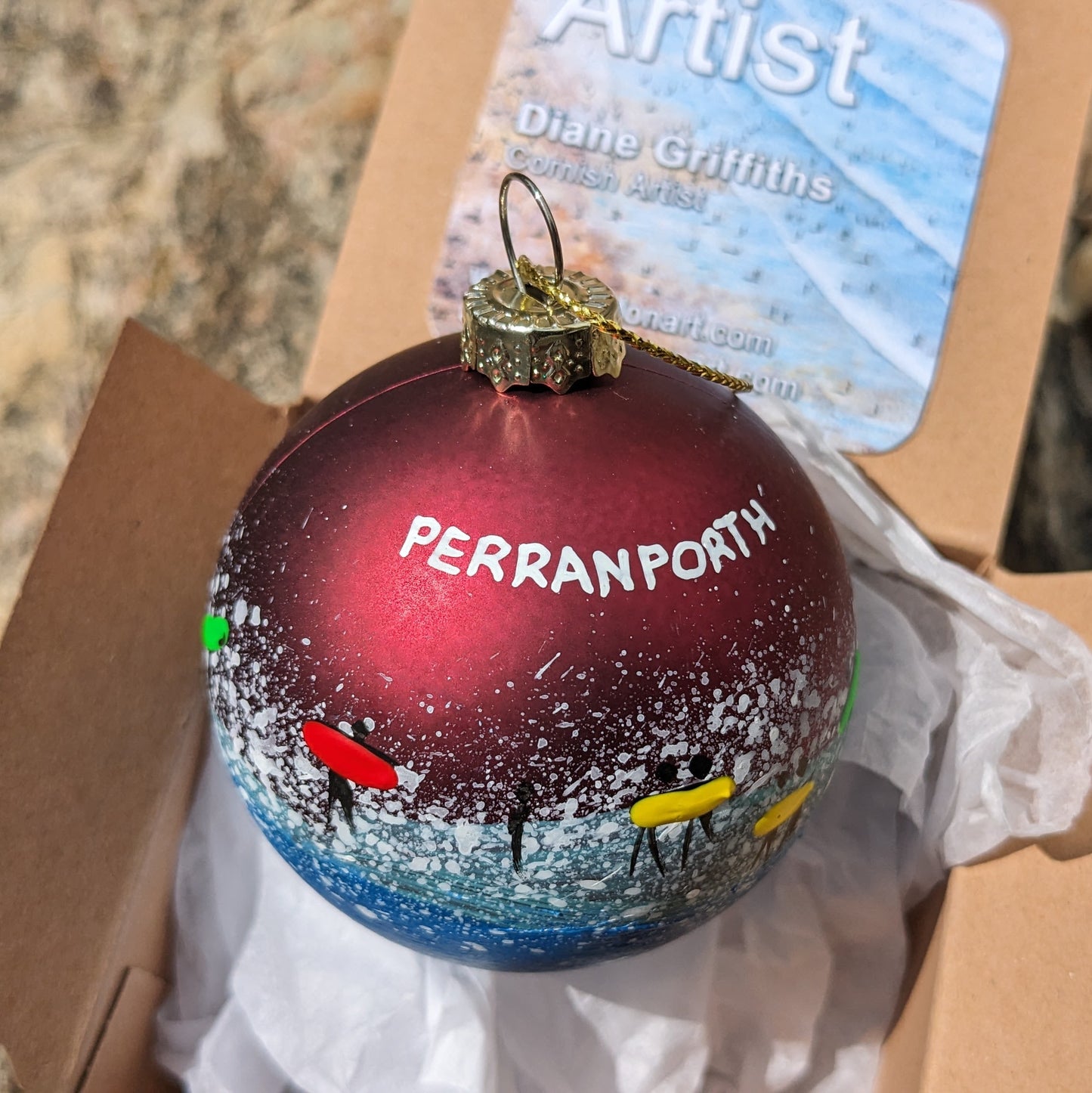 Hand Painted Bauble - Perranporth - Choose Colour