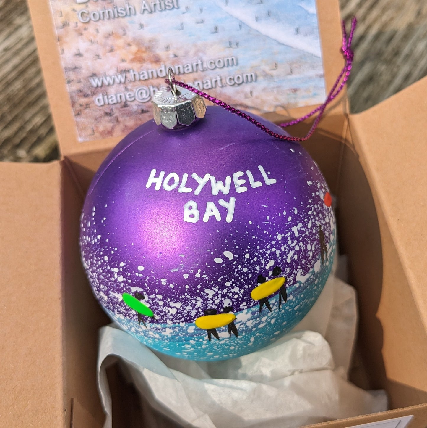 Hand Painted Bauble - Holywell Bay - Choose Colour